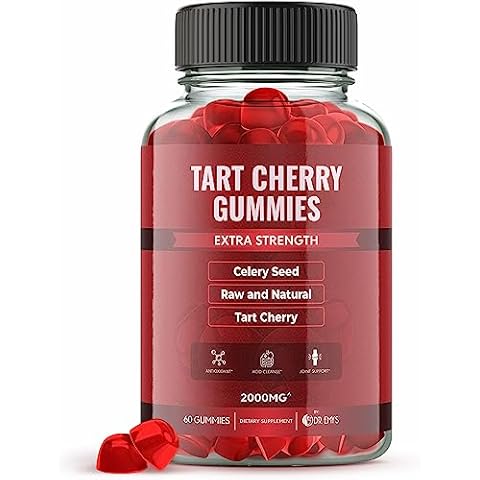 Dr. Emy's Tart Cherry Extract 2,000mg* Gummy Supplement + Celery Seed Extract 400mg*, Raw & Natural – Non-GMO - Gluten and Gelatin Free Vegan, Joint Comfort Uric Acid Cleanse Cover