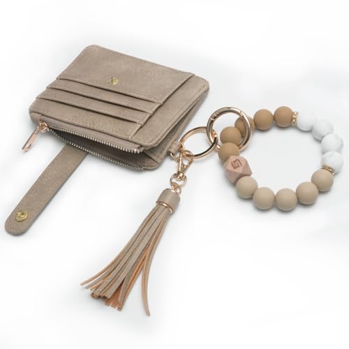Image of COOLANS Silicone Bracelet Wristlet Wallet Credit Card Holder RFID ID Window Key Ring Tassel Slim Wallet Women Keychain Purse