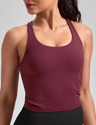 Image of HeyNuts Zeal Bras Longline Ribbed Medium Support Sports Bras, Crisscross Back Tank Tops with Removable Pads A-D Cups