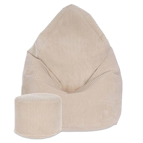 DreamRoots Sitzsack Cord Erwachsener Sitzsäcke Jugendlicher Teenager 80x80x120cm - Sitzsack mit Füllung, Hocker, Lehne und Bezug - Bean Bag Chair - Sitzkissen Boden