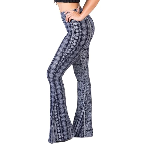SATINA High Waisted Flare Leggings for Women - Bell Bottom Jeans, Hippy Pants - Buttery Soft Palazzo Yoga Pants with Versatile Sizing - Chakra Blue