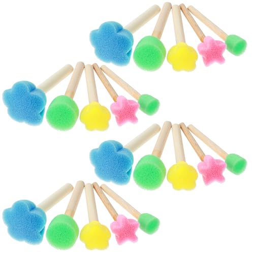Nogeqi 20 Stück Schwammpinsel Malerei Kinder Schwammstupf Pinsel Pinselset Schaumstoff Schwämme Tupfpinsel Schaumstoffpinsel Stupfpinsel zum Malen für DIY Malerei Handwerk Keramik Werkzeuge