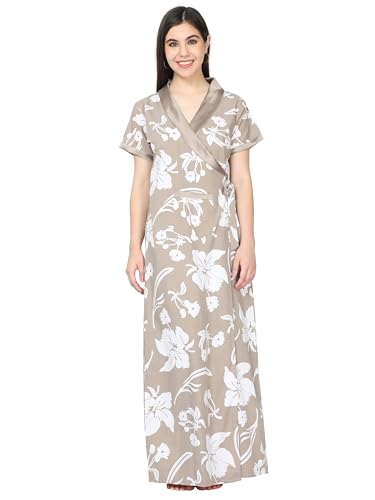 Image of 9shines Label Stylish Cotton Nighty Robe for Women | Front Open Floral Housecoat | Wrap Nighty with Pocket | Adjustable Waist Tie | Plus Size housecoat (HC-2026)