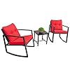 Devoko 3 Piece Rocking Bistro Set Wicker Patio Outdoor Furniture Porch Chairs Conversation Sets with Glass Coffee Table… 41hqQazh1OL. SS100
