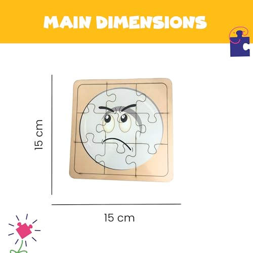 Image of Set of 4 Wooden Jigsaw Puzzles (9 Pieces Each) for Kids 2+ Years | Emotions Puzzle Game for Toddlers | Montessori Early Learning Brain Teaser Toy | Educational Gift for Boys & Girls