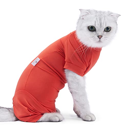 HEYWEAN Katzen-Erholungsanzug nach der Operation für chirurgische Pyjamas für Langärmliger Schutz vor Haarausfall, eng anliegender Anzug und E-Halsband, Alternative Onsies für Katzen Cover