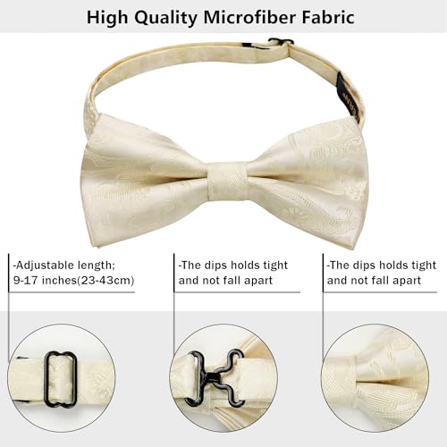 Image of HISDERN Bow Ties for Men Pre-Tied Bow Tie Floral Paisley Handkerchief Classic Formal Bowtie and Pocket Square Cufflinks Set