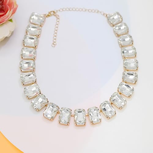 We We Crystal Rhinestone Choker Collar Necklace For Women Emerald Statement Piece Sparkly Colorful Crystal Neck Gold Chain Necklace  thumb #4