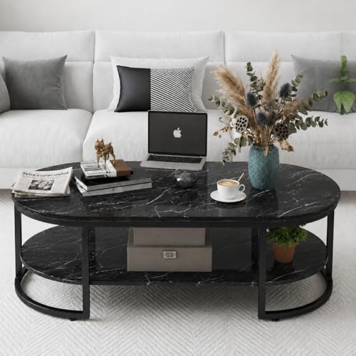 Image of NEST NATURE HAVEN Coffee Table for Office, Dining, Tea Room, Center Table for Living Room, Contemporary Simple Cocktail Table with Black Desktop and Black Metal Frame