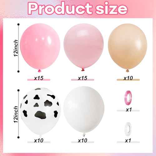 Image of Cow Print Balloons, 60PCS Pastel Pink Cow Print Latex Balloons, Pink Cream Beige White Balloons for Girls Birthday Baby Shower Cowgirl Rodeo Farm Animals Gender Reveal Party Decorations Supplies