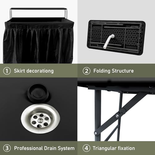 Mesa plegable enfriadora de hielo de 2 niveles con manguera de drenaje, negra miniatura 5