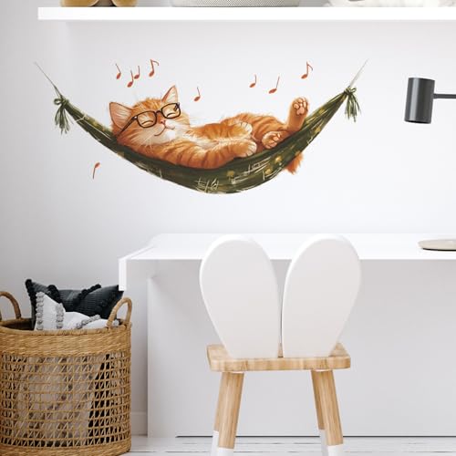 Vinilo Decorativo Gato Naranja en Hamaca para Niños miniatura 4