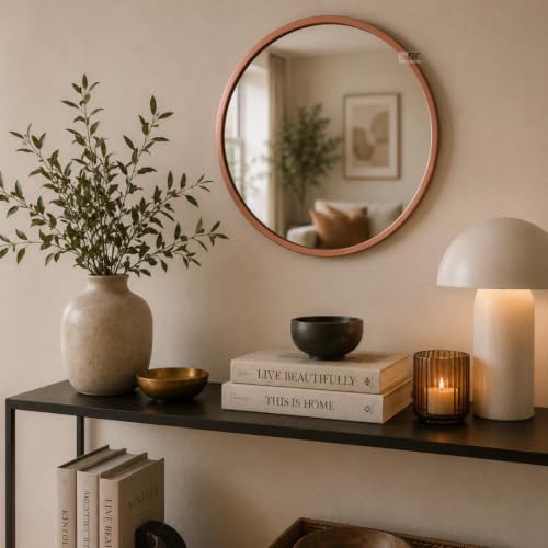 Image of Ali.G.I Round Wall Mirror, Modern Metal Framed Decorative Circle Vanity Mirror for Bathroom, Living Room, Bedroom & Entryway (Rose Gold 18 inch)