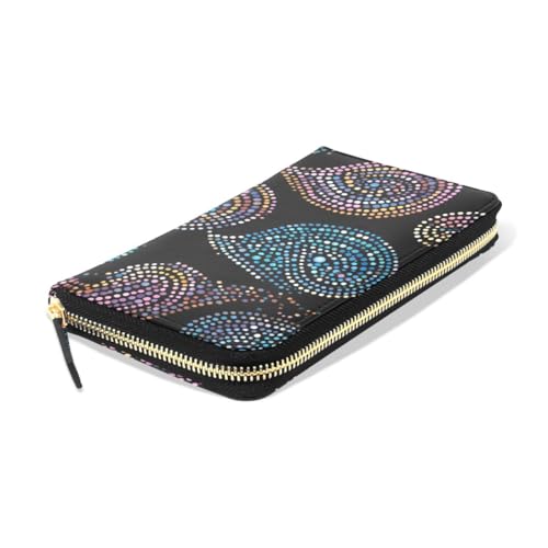 Long Wallets Leather Bifold Wallet for Women Wave Dot Leaf with Zipper Credit Card Holder Large Capacity3