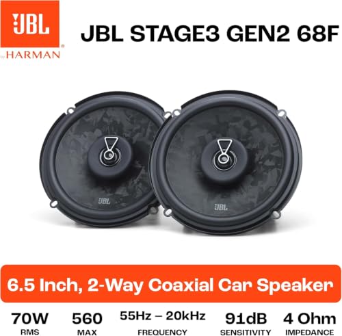 Image of JBL Stage3 Gen2 68F 165 mm 6.5 Inch Coaxial Car Speaker without Grille, 70 W RMS and 560 W Peak, 4 Ohm Impedance, Fibre Optic Membrane with PEI Tweeter for Deep Bass and Car Sound System Upgrade