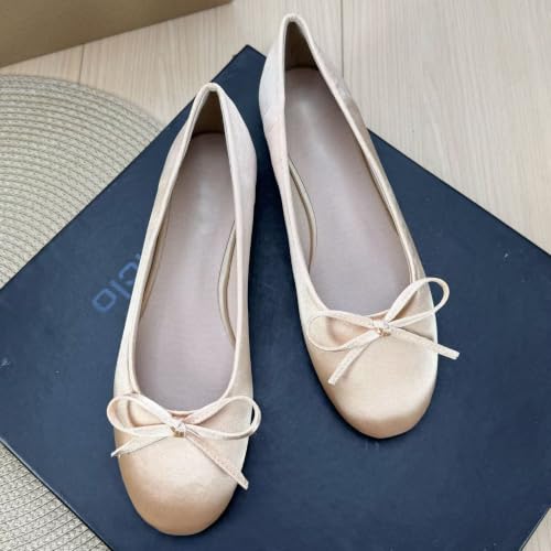 Image of TN TANGNEST Women's Velvet Flats Round Toe Ballet Shoes | Elegant Bowknot Flats Comfortable Casual Slip On Flats for Work