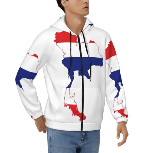 Sweat à capuche zippé pour homme avec motif carte de la Thaïlande et cordon de serrage