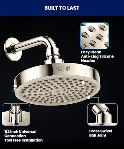 Image of Gurin Shower Filter for Bathroom with 6 Inch High Pressure Shower Head, Multistage Hard Water Softener for Shower, Chrome, Polished Finish