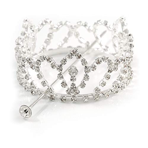 Preisvergleich Produktbild Avalaya Statement-Diadem mit klaren Kristallen, Krone mit Strasssteinen, Brautschmuck, Schönheitswettbewerb, Abschlussball, Hochzeit, Haarschmuck