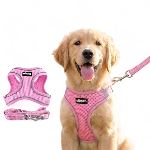 AIBPET 犬用ハーネス＆リードセット 超小型犬から全犬種対応 猫用ハーネス リード引っ張り防止設計 調節可能サイズ夜間反射機能 着脱簡単耐久性・通気性・柔らかメッシュ素材採用 (pink, S)