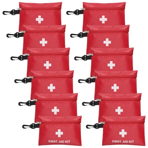 Image of 12pcs Mini First Aid Kit Empty Bag with Hooks(Bag Only) | Travel First Aid Pouch Empty for Emergency at Home, Office, Car, Outdoors, Boat, Camping, Hiking