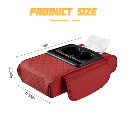Image of Zpana Car Center Console Armrest Pillow, Memory Foam Leather 4 in 1 Vehicle Arm Rest Cover with Tissue Box 2 Side Storage Bag Cup & Phone Holder, Auto Armrest Cushion, Universal Fit (Wine Red)
