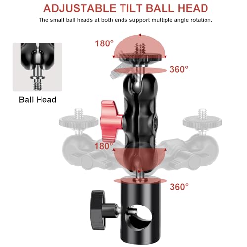 Image of Light Stand Mount Adapter with Double Ball Head - Compatible with Camera Monitor, Ring Light - Fits Flat Head Light Stand, Boom Arm - Max Load 4.4lb /2kg - 1 /4'' Screw