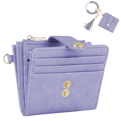 Image of Small Wristlet Wallets for Women Keychain Wristlet Wallet RFID Blocking Key Chain Wallet With Zipper Coin Pocket,2 Id Window (Purple)