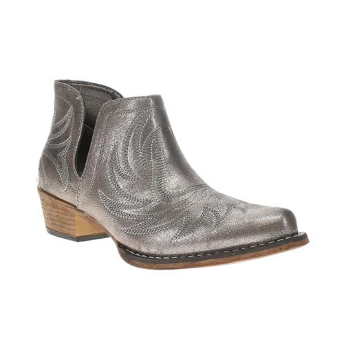 ROPER Womens Ava Embroidered Metallic Snip Toe Casual Boots Ankle Low Heel 1-2" - Silver2