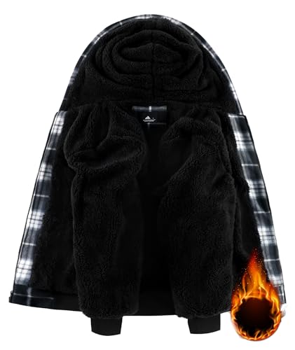 Image of GEEK LIGHTING Boys Flannel Jacket Sherpa Lined Hoodies Zip Up Fleece Plaid Shirt Jackets Winter Outdoor Coat Warm
