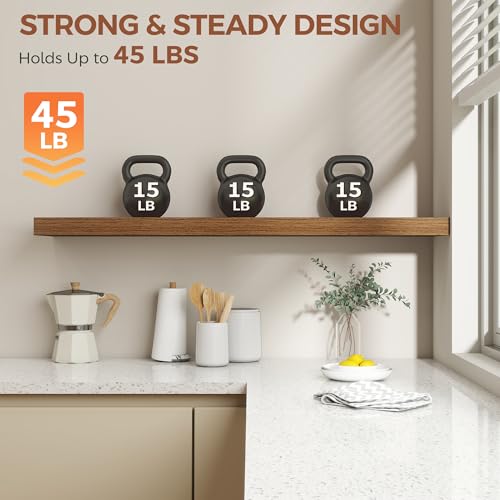 Image of Dreamland 48 Inch Floating Shelves for Wall,8 Inch Deep Floating Shelves,48 inch W x 8 inch D Wall Shelves for Bedroom,Living Room,Kitchen,Bathroom,Walnut,Set of 2