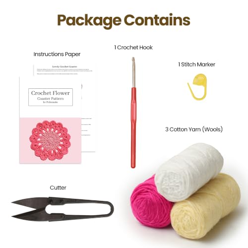 Image of picknMAKE 6 Pcs Floral Crochet Lace Bloom DIY Coaster Kit, Crochet Kit for Beginners, Crochet Yarn Full Kit, Multicolor Decorative Crochet Flower Tea Coasters Craft Kit with All Material Included