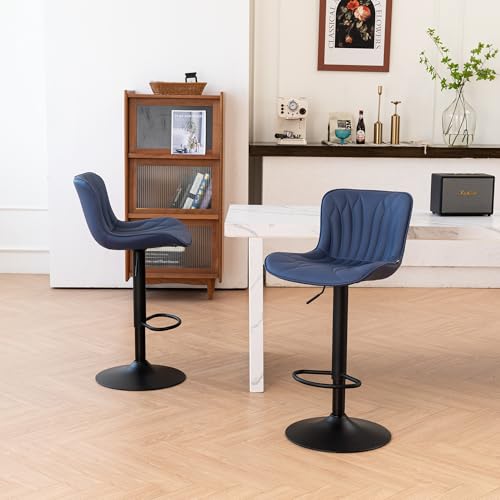 Image of Bar Stools Set of 2 Modern Kitchen Counter Chairs Barstools Navy Blue