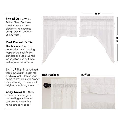 VHC-Brands-Farmhouse-Swag-Pair-White-Rod-Pocket-Ruched-Kitchen-Window-Curtains VHC Brands Farmhouse Swag Pair White Rod Pocket Ruched Kitchen Window Curtains