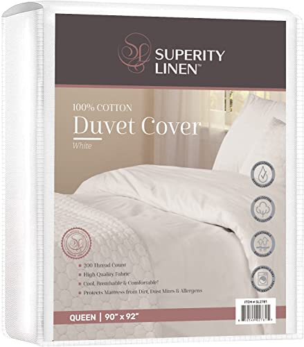 Superity Luxurious Hotel Quality Queen Size Duvet Cover – 100% Soft and Comfortable Cotton – Designed for Queen Size Duvet – 200 Thread Count – 8 Button Closure - (90 x 92)