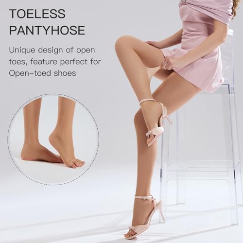 Yilanmy Toeless Pantyhose Sheer Tights for Women 20D Open Toe Pantyhose High Waist Nylons 3 Pairs2