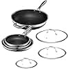 HexClad Hybrid Nonstick 7-Piece Pan Set, 20, 25, and 30 cm Frying Pans with Tempered Glass Lids and 30 cm Wok, Stay-Cool Handles, Dishwasher-Friendly, Induction Ready, Compatible with All Cooktops
