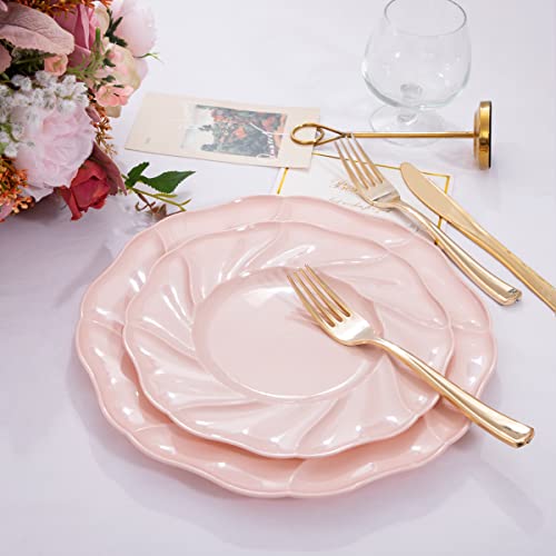 Morejoy Pink Plastic Plates 60Pcs, Pink Party Plates, Pink Disposable Plates, Includes 30Pcs Pink Dinner Plates, 30Pcs Pink Dessert Plates, Perfect For Wedding, Shower, Valentine's Day #TOP1