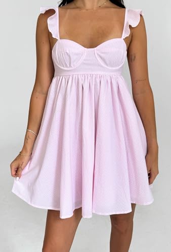 Image of NUFIWI Y2K Ruffle Hem Babydoll Mini Dresses Square Neck Spaghetti Strap Short Dresses Boho Flowy Patchwork Sundress Vocation