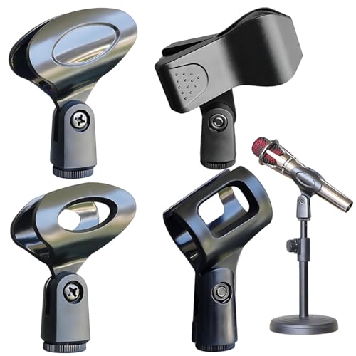 Pince Micro Clip, Lot de 4 supports de micro noirs réglables, Accessoires pour micro, Pour Conférences, Podcasts, Conférences, Concours