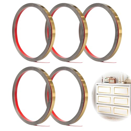 leruiyezs 1cmx5m Moldura Adhesiva Flexible con Efecto Espejo para Decoración de Muebles y Paredes, en Acero Inoxidable Dorado, Embellecedor Vitroceramica y Marco Acero Inoxidable para Interiores