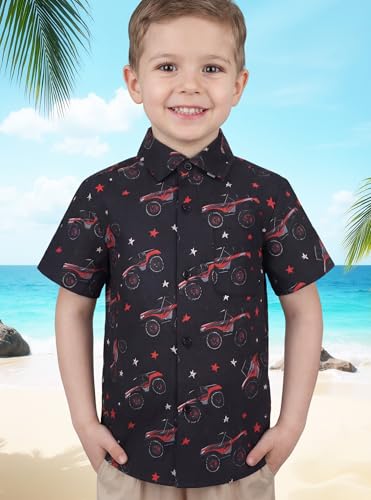 Image of Boys Hawaiian Button Down Shirt, Pure Combed Cotton Short Sleeve Size 3-15Y