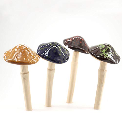 KAIISSA Champignons de Jardin en Céramique, 4 Pcs Fée Jardin Couleur Tinkling Toadstool, Champignons Céramique Pelouse Ornement en Pot Décoration pour DIY Dollhouse Potting Flowerpot Plant Statue Cover