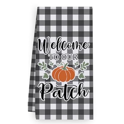 Geschirrtücher Schwarzer Grid Kürbis Handtücher Waffeltücher Küchentücher Geschirrhandtücher Saugfähige Trockentücher Küche Multi-Purpose Abtrockentücher Küche Handtuchset 4 Stück (40x60cm)