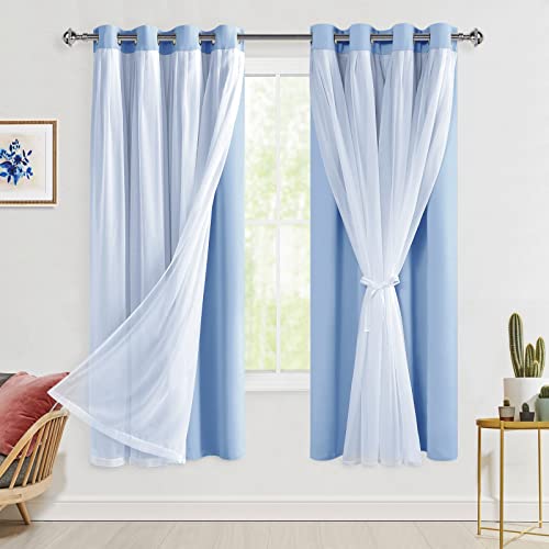 Hiasan Blackout Curtains with Sheer Overlay, Grommet Thermal Insulated Privacy