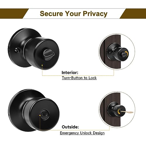 HOSOM Privacy Door Knob, Matte Black Door Knob Set, Black Door Handles Interior, Keyless Doorknobs Interior Door Lock for Bedroom, Bathroom, 1 Pack - Image 3