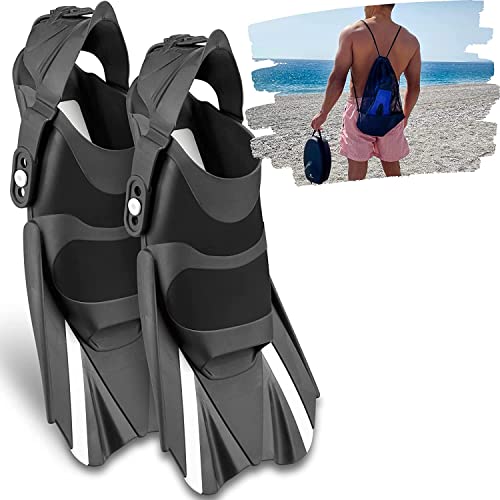 Khroom Palmes de plongée réglables Courtes Housse Sac à accrocher Taille 36-47 Palmes Courtes pour la Natation Adultes Femmes et Hommes | Palmes Snorkeling Natation Entraînement (Blanche, 42-47) Cover