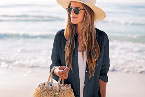 Image of Zoye Chen Women's Bikini Swimsuit Cover Up Button Down V Neck Shirts Long Sleeve Blouse Beachwear Bathing Suit