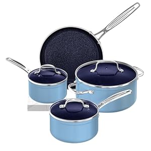 Nuwave 7pc Cookware Set Healthy Duralon Blue Ceramic Nonstick Coated, Diamond Infused Scratch-Resistant, PFAS Free, Oven Safe, Induction Ready & Evenly Heats, Tempered Glass Lids & Stay-Cool Handle