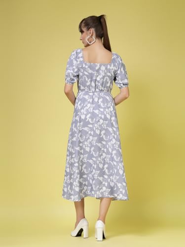 Image of OOMPH! Below Knee Shift Pink Dress in Crepe Fabric with Round Neck and Puff Sleeves - md619l